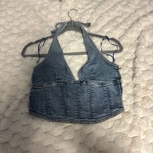 Garage Blue Denim Crop Top